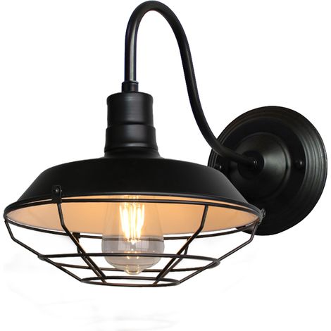 Wandleuchten Vintage, Industrielle Stil Wand Sconce mit Metall Käfig, Wandlampe Innen E27 Fassang für Esszimmer Wohnzimmer Schlafzimmer (Schwarz & Weiß)