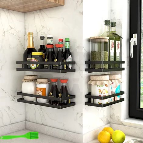 Étagère Murale Inox Acier, Support de Rangement pour Cuisine, Fixation au Mur ou Sous Armoire, Lot de 1, Finition Brossée (1/3)
