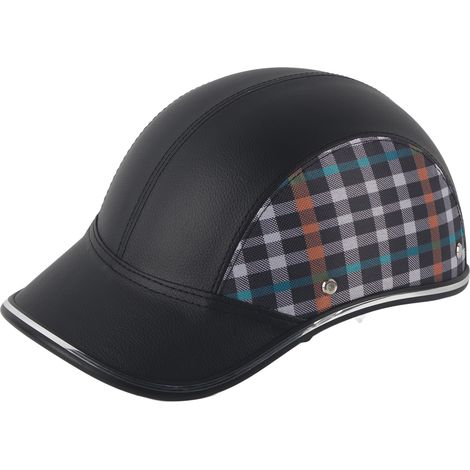 Casque moto universel demi-visage, casquette crâne pour printemps été automne hiver (Noir treillis A0322 Taille unique) (1/5)