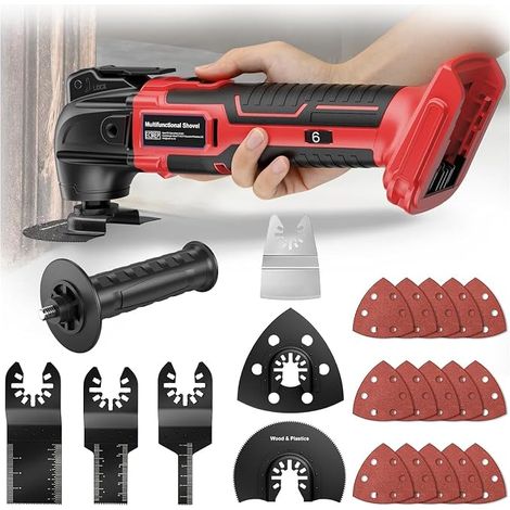 Batterie 18V sans fil Outil d'oscillateur multi-outils avec 23 accessoires, moteur sans brosse, 6 vitesses Max 21000RPM, Outil multi-fonction, démontage, broyage, etc(sans (1/4)