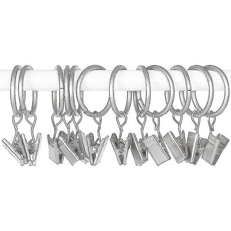 30 Stück Gardinenringe mit Clips, stabile Gardinenclips mit Haken für Spannstangenhalterung, Metallösen mit Innendurchmesser für dekorative Gardinen und Fensteraufhänger-Silver