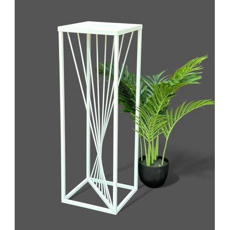 Dandibo – Tabouret pour fleurs 96566 – Métal blanc angulaire 70 cm – Colonne porte-plantes moderne – Table d'appoint design (1/5)
