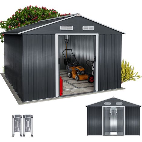 Abri de jardin en métal anthracite - 14,65 m³ - Cabane/Remise de jardin - Rangement vélos/outils - Gris