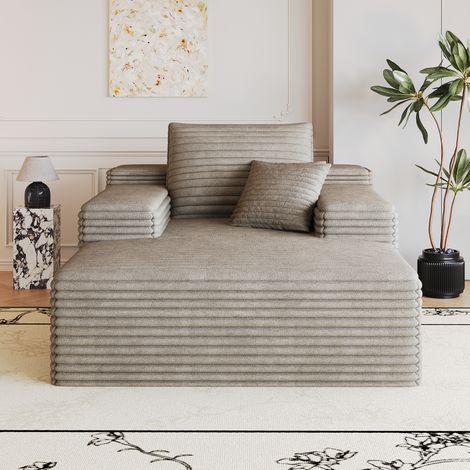 Chaise longue 115x159 cm en velours côtelé camel, assise profonde, sans montage pour salon – MEUBLIV (1/5)