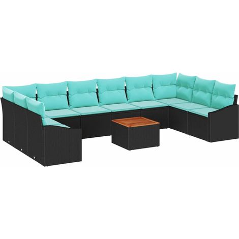 Garden Sofa Set with Cushion 11 pcs Black Poly Rattan vidaXL
