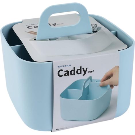 1 - Organisateur Empilable - Caddy De Rangement - Avec Séparation Amovible Et Poignée Intégrée Pour Salle De Bain Bureau École Bleu 16,5x16,5x15cm