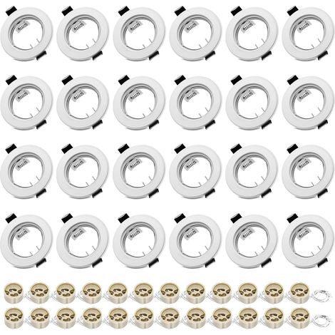 Pack of 24 GU10 Recessed Spotlight Brackets Matte White without Bulb Round Frame Ceramic Socket Ceiling Compatible Ø55-70 mm Bulb Not Included Modern Integrated Lighting (1/5)