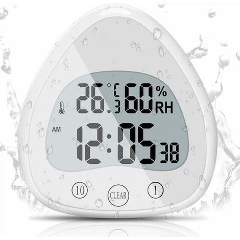 Bathroom Clock, LCD Digital Alarm with Waterproof Touch Shower Clock, Waterproof Timers, Thermometer, Portable Display Clock with Suction Cup for Cooking, Studying, etc. (1/5)