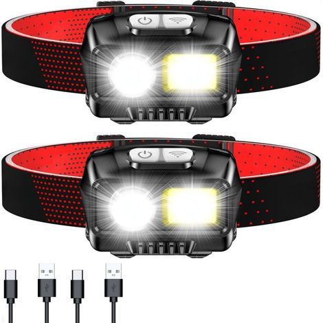 Linterna frontal recargable (paquete de 2), 2000 lm, brillante, resistente al agua IPX5, 8 modos, sensor de movimiento, LED ligero. (1/5)