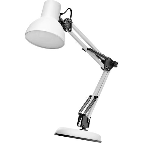 Lampe de bureau, de table, de chevet, de lecture, style vintage, avec bras articulé réglable, design avec douille E27, câble d'alimentation, en métal, blanche (1/5)