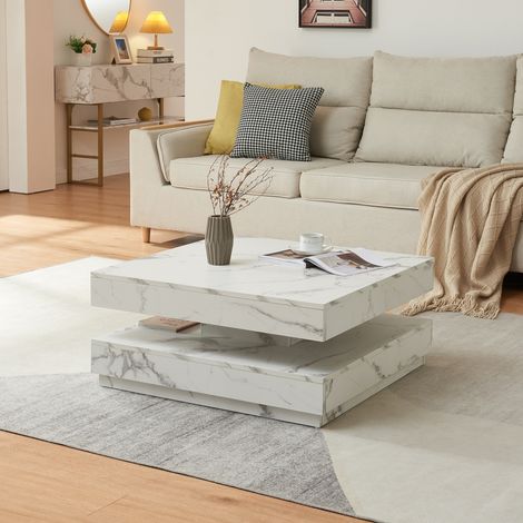 Couchtisch Florenz 76x76x38 cm Marmoroptik, weiß [en.casa]