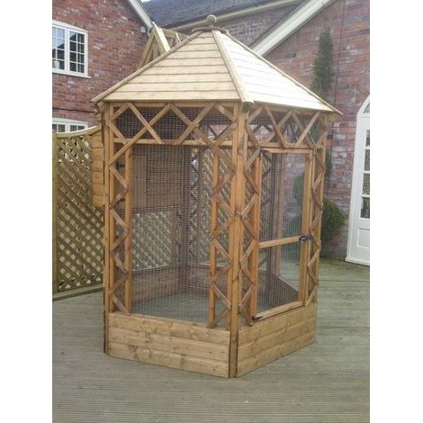 Buttercup Outdoor Bird Cage Hexagonal Victorian Aviary 6' diameter with nestbox