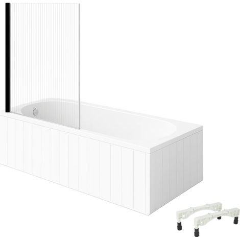 Bañera derecha con patas, 170 x 75 cm, VILLEROY & BOCH O.Novo, blanca + Mampara de bañera izquierda AURYS Raywall, negro mate