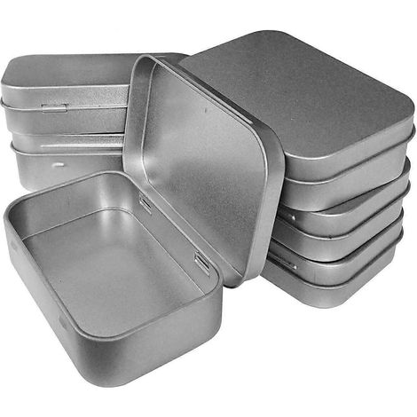 Ensemble de petites boîtes de rangement en fer à charnière métallique, avec couvercle, compatibles, mesurant 3,7 x 2,3 x 0,8 pouces, argentées. (1/5)