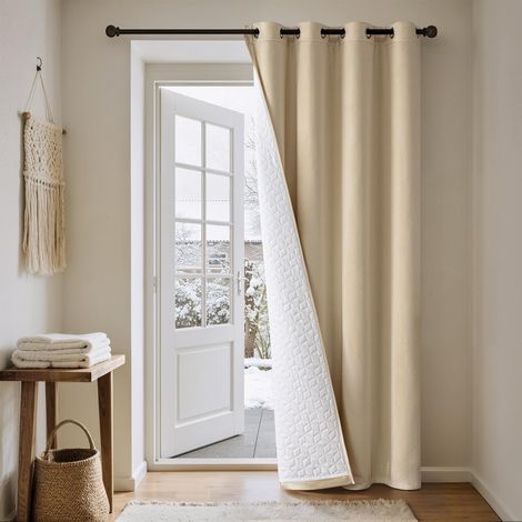 Rideau Velours Beige 1 Pièce Double Epais Matelassée Oeillets (1/5)