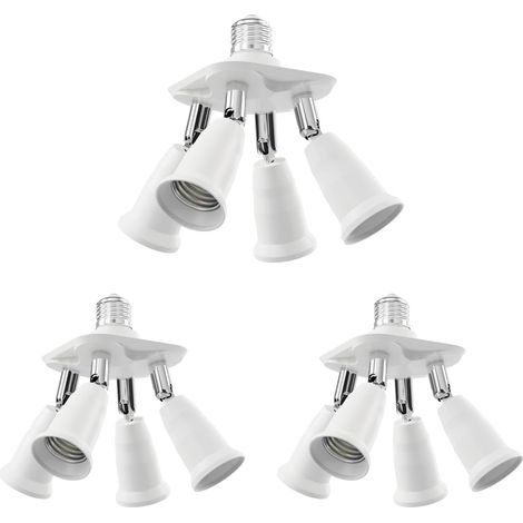 Adaptateur E27 4 voies - Lot de 3 - Blanc - Diviseur de douille orientable - Éclairage studio et intérieur - 83x145x83 mm