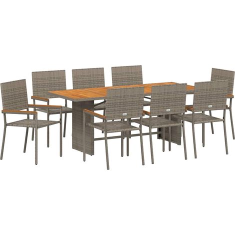 Maison Exclusive - Garten Essgruppe 9 pcs Grau Poly-Rattan