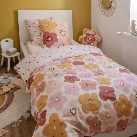 Parure de Lit Imprimé Floral Housse de Couette 240x220cm + 2 Taies d'Oreiller 63x63cm coton motif floral seventies - BARBAFLEUR (1/5)