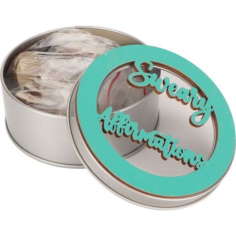 22 mini disques d'affirmations positives humoristiques (avec des gros mots) pour réguler les émotions, en bois, couleur cyan, parfaits pour les fêtes. (1/5)