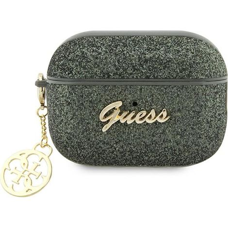 Coque Guess GUAP2GLGSHA pour AirPods Pro 2 (2022/2023) verte/kaki à paillettes et breloque 4G (1/4)