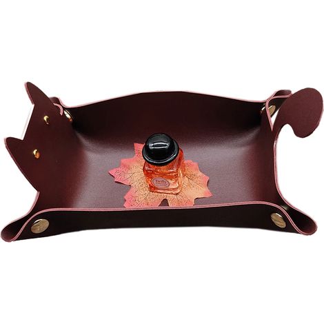 Plateau En Cuir - Plateau De Rangement Pliable Pour Clés Portefeuille Téléphone Bijoux - Usage Bureau Table De Chevet Commode - 1 Pièce (1/5)
