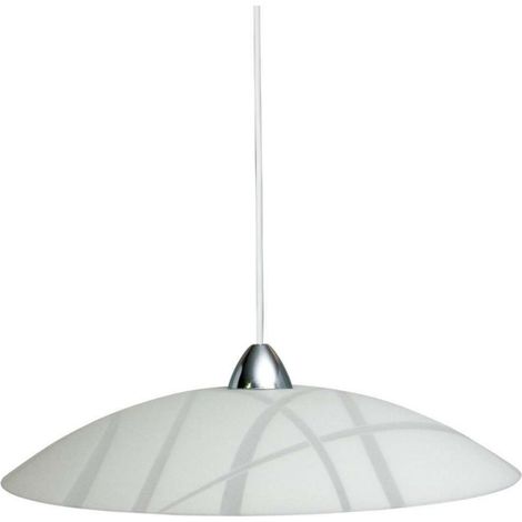 Suspension en plaque de verre blanc avec cadre chromé diam.50xh.18 cm