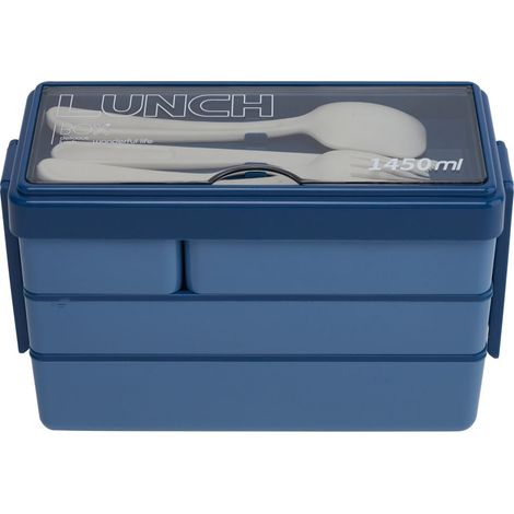 Bento-Style Plastic Lunch Box with Cutlery 3-Layer