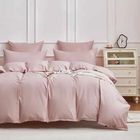 Bettwäsche-Set 200x220cm Mako Satin Baumwolle Rosa 3-teilig mit Reißverschluss