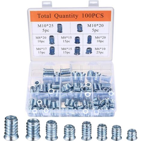100 Pieces Screw Sleeves, Countersunk Head Screws, M6/M8/M10 Screw Bolts with Screw Insert, Hexagon Socket Threaded Screw Nuts Insert