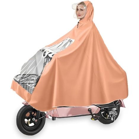 Poncho antipioggia per moto elettrica, riutilizzabile, impermeabile con cappuccio, adatto per biciclette e scooter, unisex, antivento, arancione, taglia 3XL.