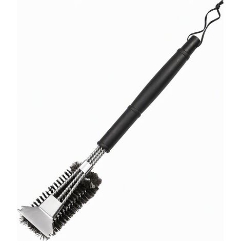 Brosse de nettoyage inox à 3 têtes avec grattoir pour barbecue (1/5)