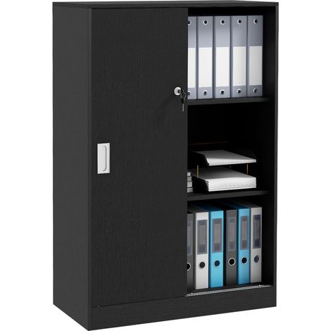 Armoire de bureau double porte verrouillable, 3 étagères, meuble en bois polyvalent pour étude, noire, salon et garage, rangement sécurisé