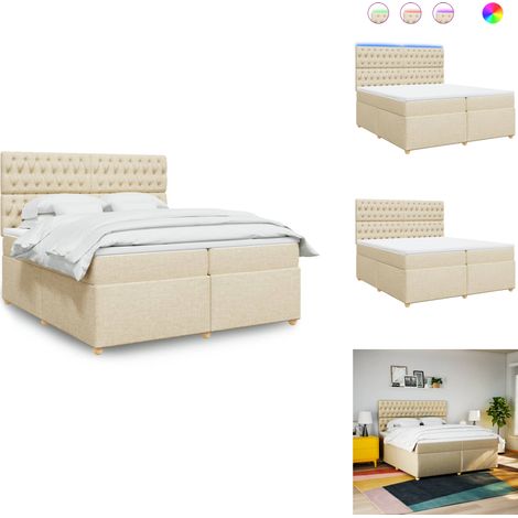 Sommier à lattes de lit avec matelas Crème 200x200 cm Tissu - Sommier À Lattes De Lit - Sommiers À Lattes De Lit - Lit - Meuble De Chambre À Coucher (1/5)