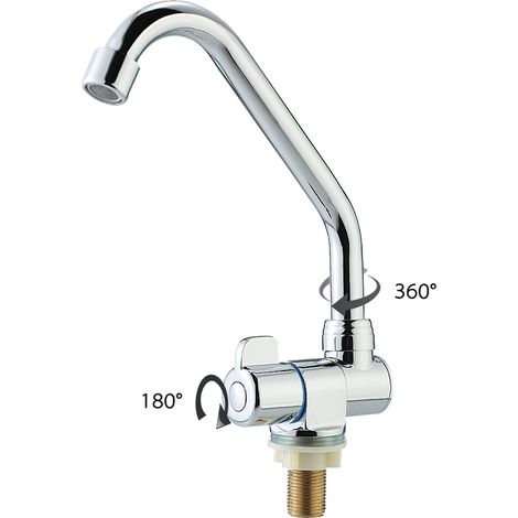Grifo de cocina de cobre macizo, para montaje en pared o encimera, giratorio y plegable: ideal para caravanas, barcos y autocaravanas. (1/5)