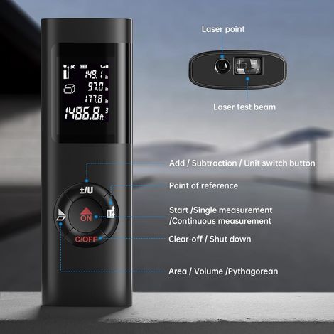 IPSXP LR01, Télémètre Laser 60m, Portable, Numérique, Mesure Distance, Surface, Volume, Fonction Pythagore, IP54, LCD Rétro-éclairage, Rechargeable USB (1/4)
