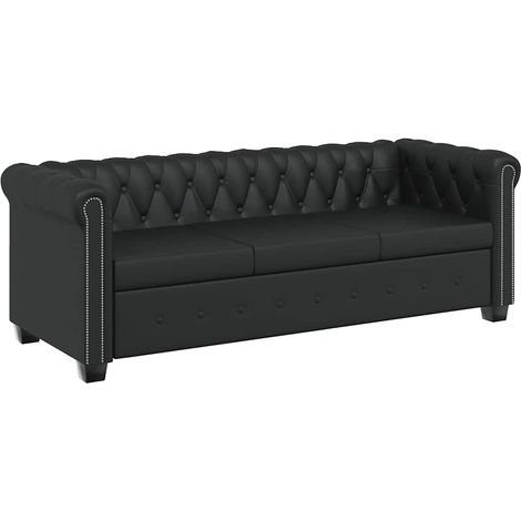 vidaXL Sofá Chesterfield de 3 plazas cuero sintético negro (1/2)