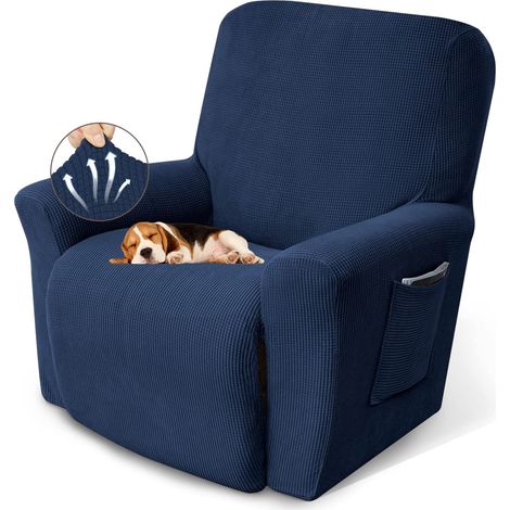 KEKUOU Relaxsesselbezüge, Lazy Boy Relaxsesselbezüge, Stretch-Sofaüberzüge, 1-teiliger Möbelschutz mit elastischem Saum für Hunde und Kinder. (Relaxsessel, Marineblau) (1/5)