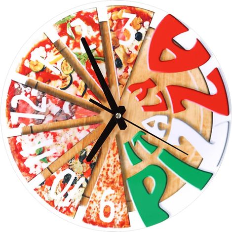 Silent Pizza Wall Clock 30 cm Modern Kitchen Pendulum Wall Decoration for Restaurant and Living Room Round Design Hanging Easy Installation Rack (1/5)