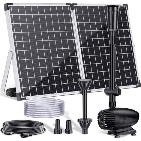 Pompe de bassin solaire pour extérieur, fontaine solaire 12 W avec fonctionnement à sec, pompe à eau solaire avec tuyau de 2 m et câble de 5 m de long pour bassins, aquariums, jardins, jeux (1/5)