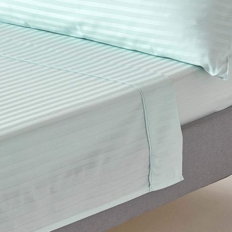 HOMESCAPES Drap plat rayé satin de coton égyptien 330 fils coloris bleu 180 x 290 cm (1/5)