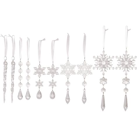 Conjunto de decoración navideña: colgante de cristal transparente con forma de copo de nieve y carámbano artificiales, adorno para el árbol de Navidad. (1/5)