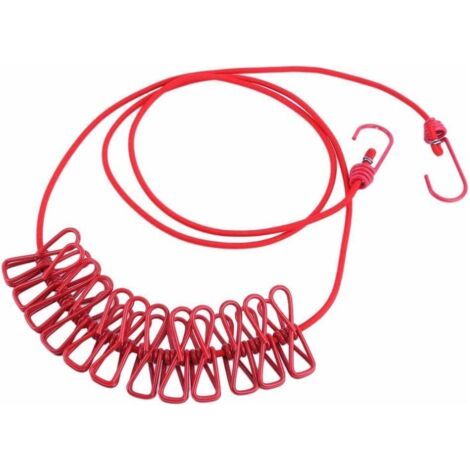 BUNTHAUS Corde à linge élastique réglable et portable rouge avec 12 pinces pour le voyage (1/5)