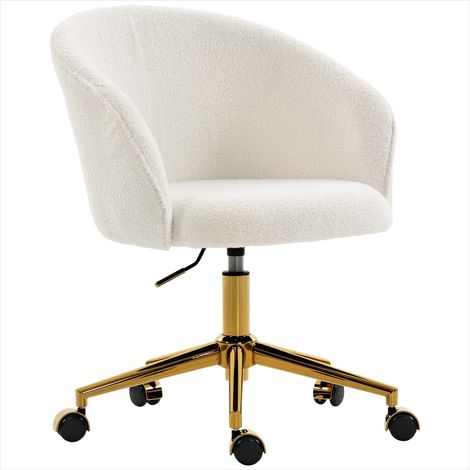 Fauteuil 1 place - bureau ergonomique réglable en hauteur, pivotant, tissu polaire Teddy crème et piètement acier doré (1/5)