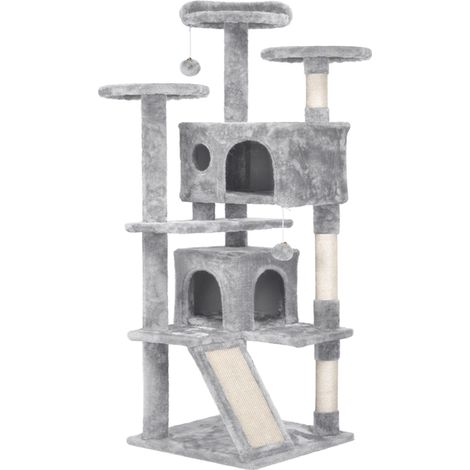 Homevive Árbol para Gatos Rascador Centro de Juego de Gatitos Mascotas con Plataformas de Sisal Madera para Actividades de Gato 137cm Gris Claro