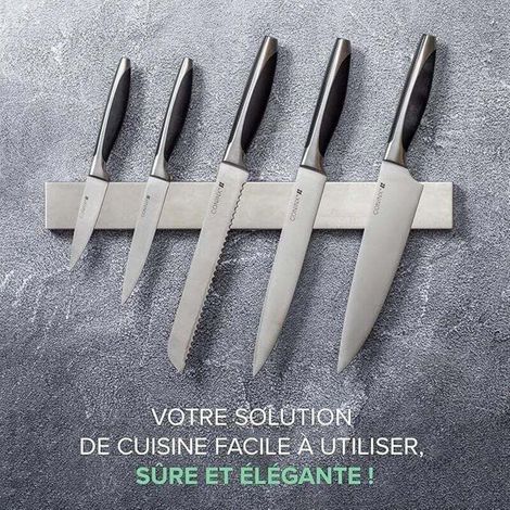 Barre Aimantée Couteaux Cuisine 40cm en Inox, Support Mural Magnétique pour Bloc Couteaux, Porte-Couteaux Design Moderne