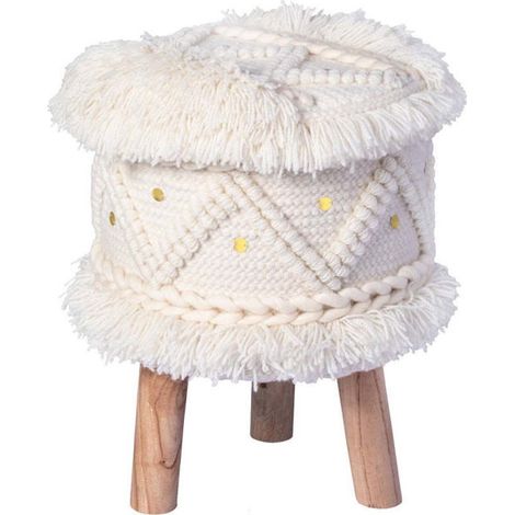 Tabouret Bohème Fait à la Main "Bohist V" 50cm Crème (1/4)