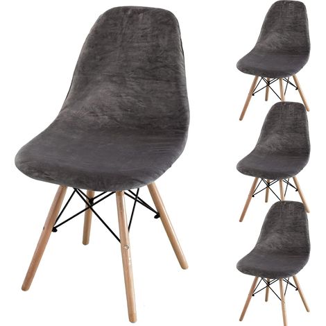 Set of 2/4/6 Mid-Century Modern Dining Chair Covers – Armless Chair Covers for Kitchen, Dining Room (Dark Grey) (1/5)