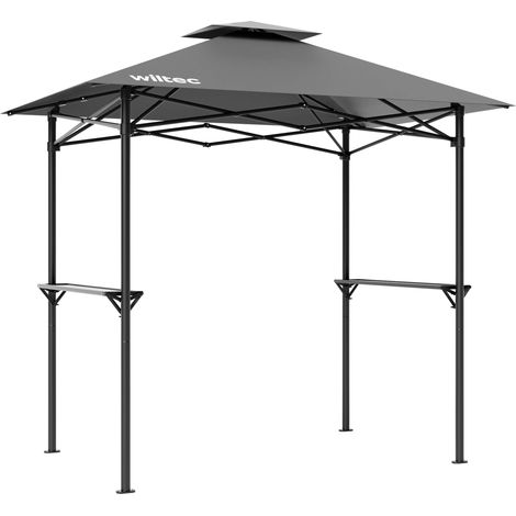 Wiltec Grillpavillon in Grau 245 x 152 x 242 cm, BBQ Pavillon mit Rauchabzug, Grillüberdachung mit wasserfester Dachplane, Grillzelt mit 2 Ablagen