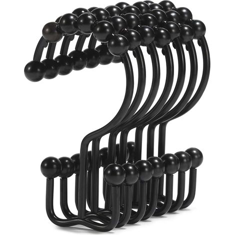 Crochet Rideau Douche - Acier Inoxydable 304 - Double Crochet Coulissant - Pour Rideau et Doublure - Lot de 12 (1/5)