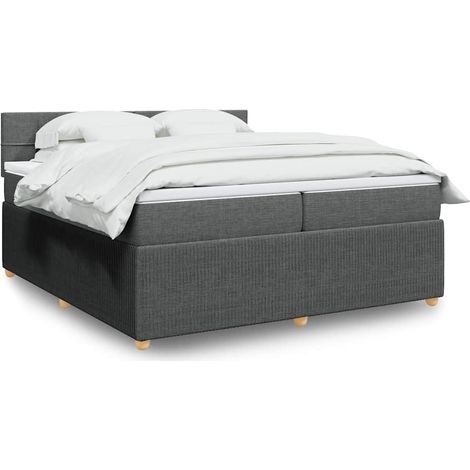Cama box spring con colchón tela gris oscuro 200x200 cm (1/5)